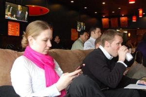 Coffee and Tweeting at Social Media Breakfast Maine