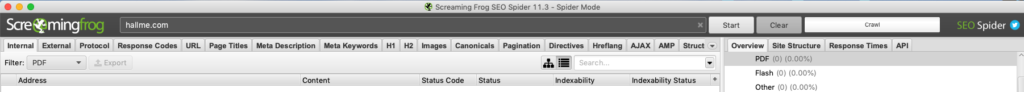 Screenshot of Screaming Frog Start Button