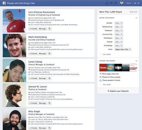 Screenshot of Facebook's new Graph Search