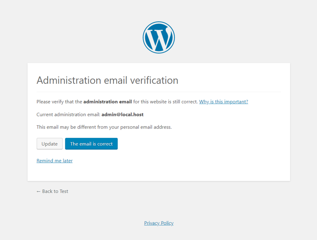 admin email verification screen