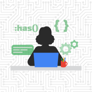 girl coder with CSS :has() selector icons