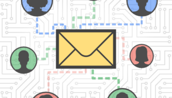 Email marketing personalization graphic with envelope connected to people icons