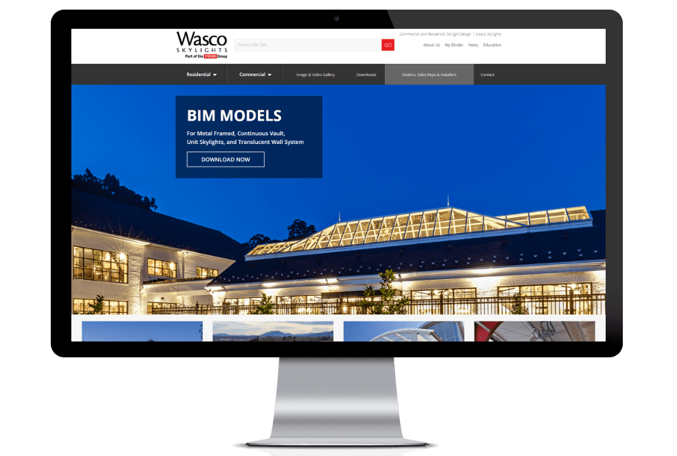 Wasco Skylights Page Layout on Desktop
