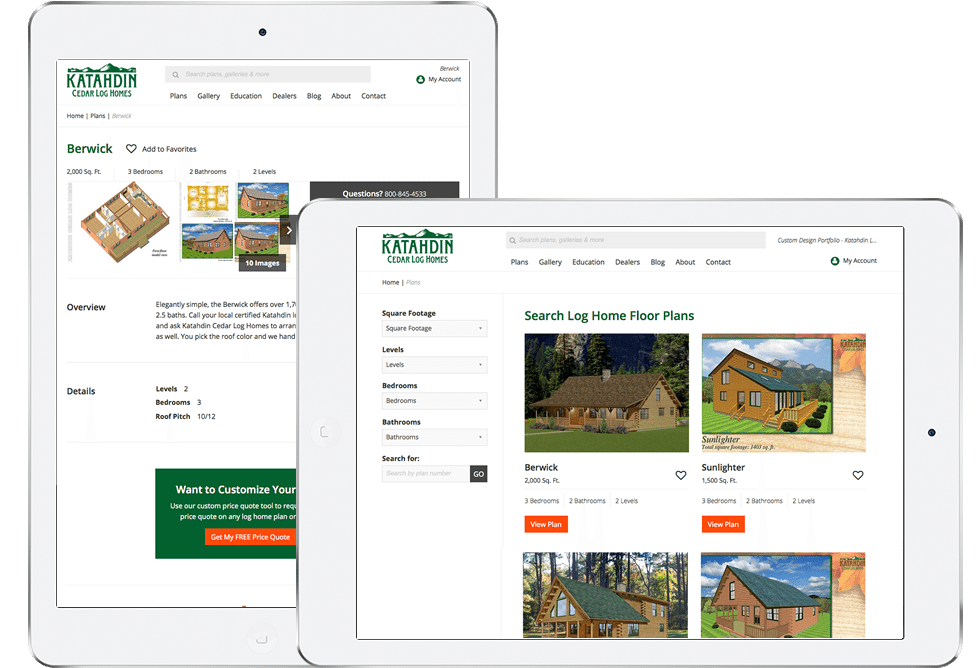 Katahdin Log Home Floor Plans on Tablet