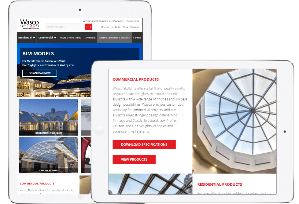 Wasco Skylights Page Layout on Tablet