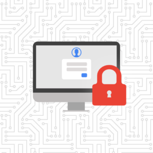 WordPress Login on desktop with a red lock icon