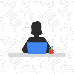 silhouette of girl at desk with laptop graphic