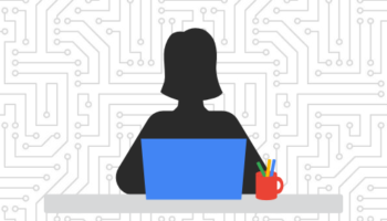silhouette of girl at desk with laptop graphic