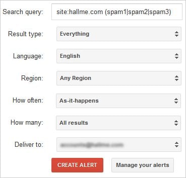 Google Alerts for Spam Management