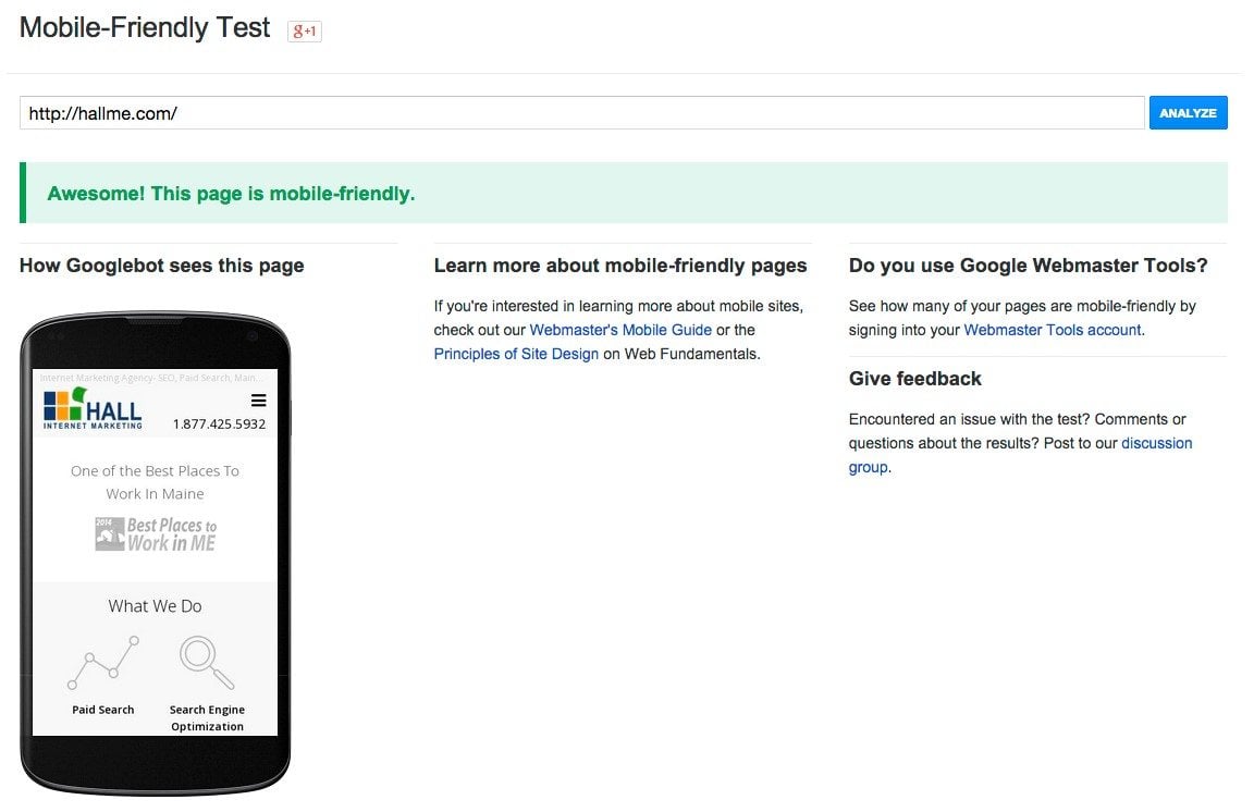 This is an example of a site that passes the Google Mobile test.