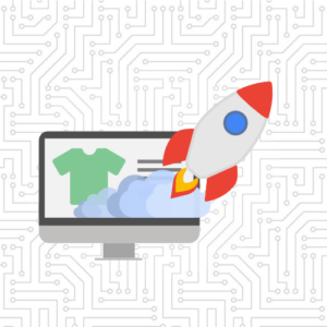 Rocket launching out of ecommerce site on desktop