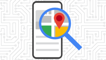local seo graphic with mobile phone and magnifying glass