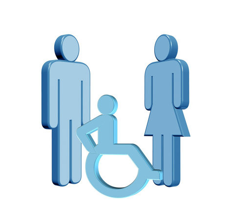 male female and person in wheelchair stick figures