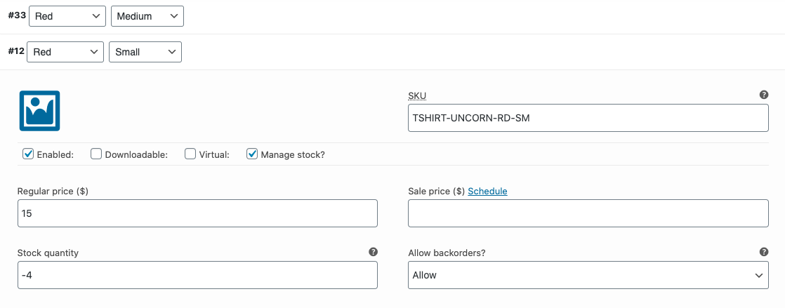 woocommerce product variation inventory