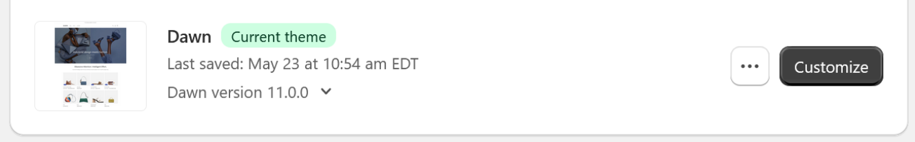 The Dawn theme is selected and there are two buttons, an ellipses and "Customize."