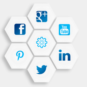 social media icons in hexagon