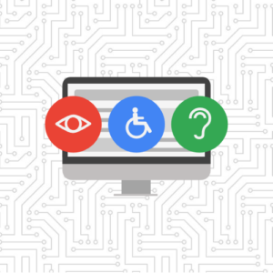 website accessibility icons in front of a desktop computer