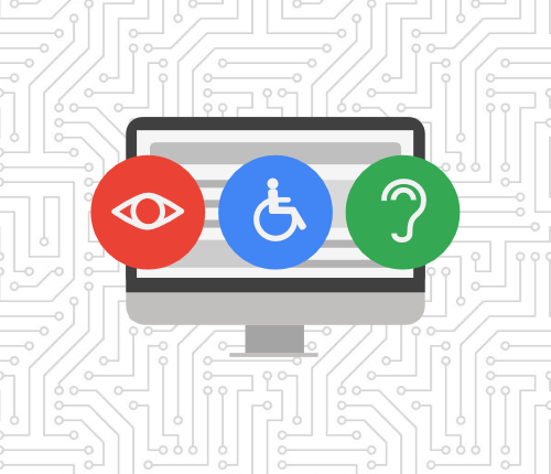 website accessibility icons in front of a desktop computer