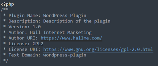 Example of WordPress plugin PHP file