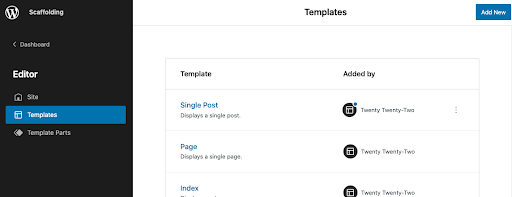 Screenshot of templates available with Twenty Twenty-Two WordPress theme