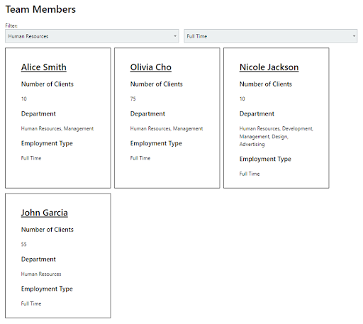 Full Time Team Members filter example